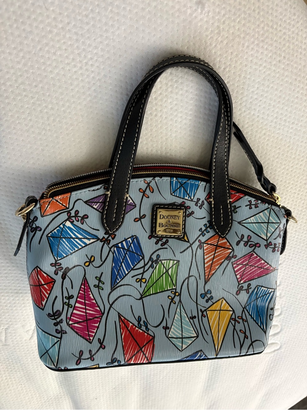 Dooney & Bourke Light Blue Kite-Print Satchel with Black Trim